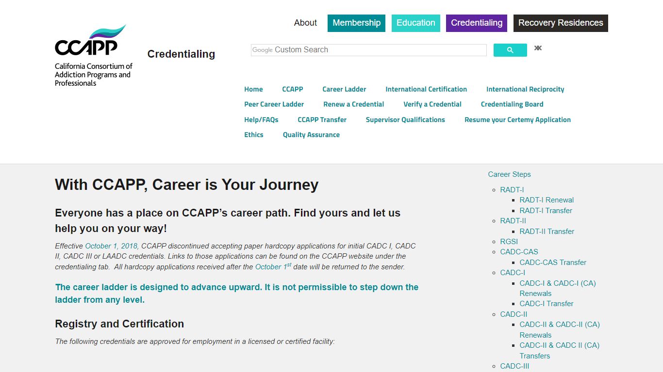 Career Ladder :: CCAPP Credentialing